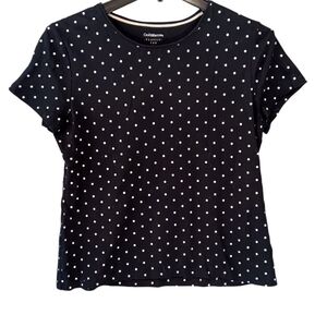 Croft & Barrow Women's Black Short Sleeve Polka-dot Classic Tee Top Size L